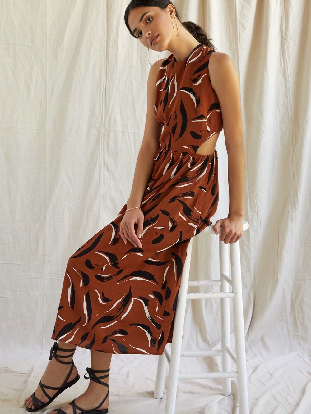 Anthropologie Corey Lynn Calter Abstract Print Midi Dress Cutout Pockets Small